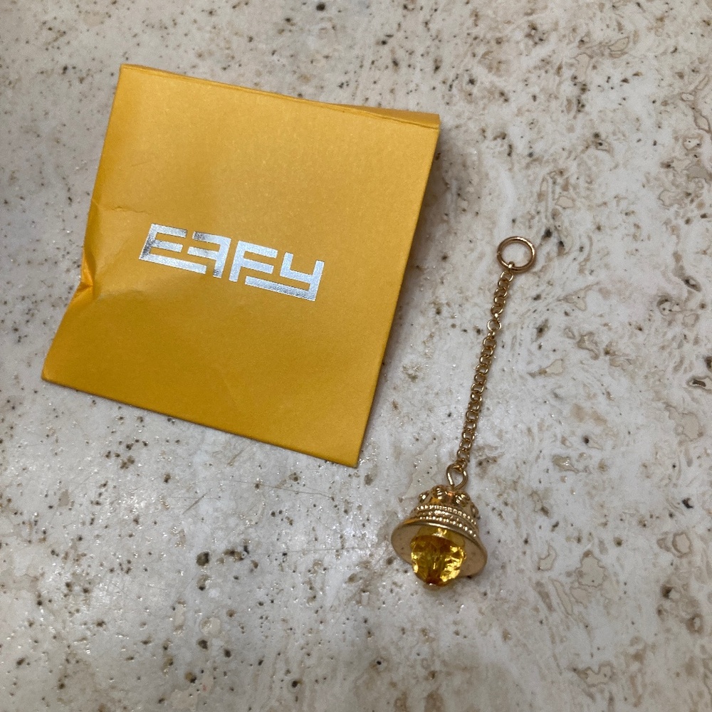 EFFY Bells Handbag Charm Collection Gold Tone Bell on Chain with Yellow Crystal